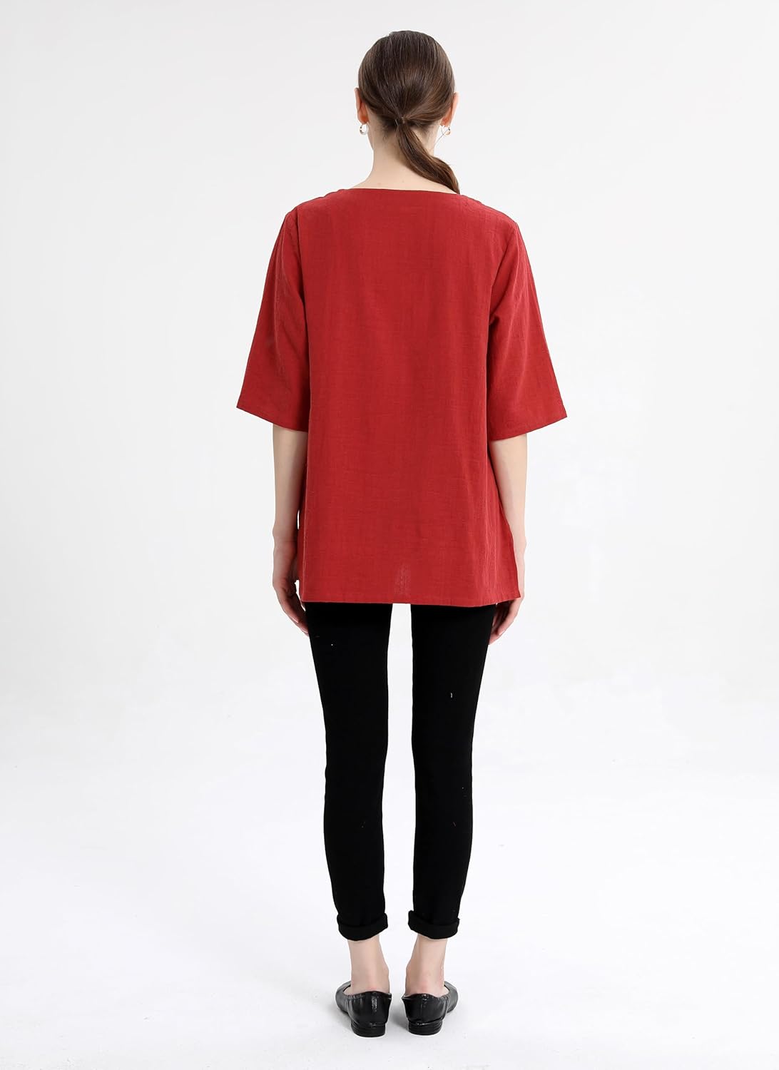 Minibee Women's 3/4 Sleeve Cotton Linen Jacquard Blouses Top T-Shirt - Image 5