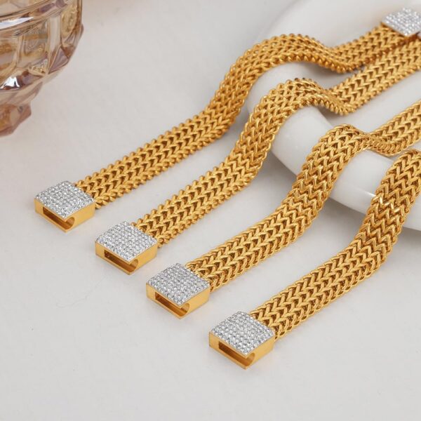 18K gold mesh bracelet set with moissanite diamonds, handcrafted to showcase female personality and charm - Image 6