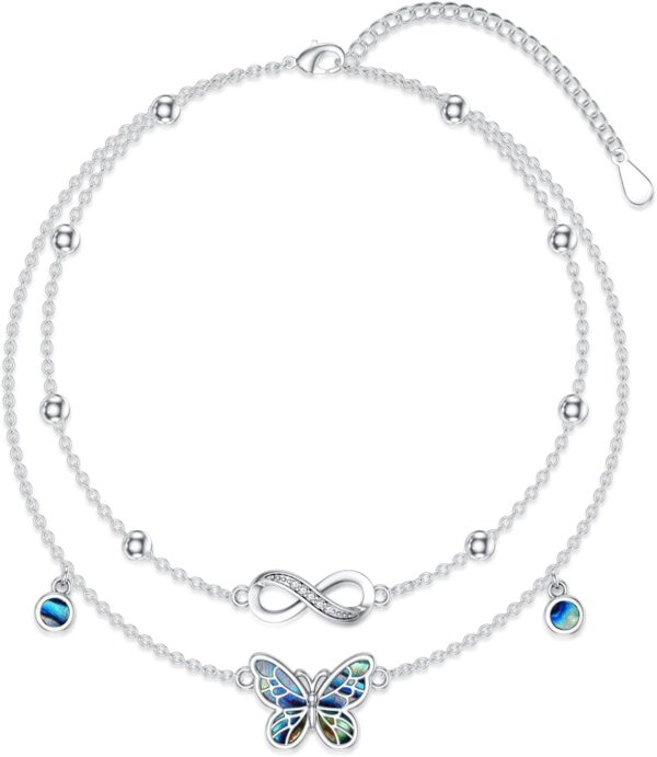 925 Sterling Silver Ankle Bracelet Sea Turtle/Infinity/Wave Seashell/Evil Eye Anklet Bracelet Adjustable Summer Beach Ocean Jewelry for Women