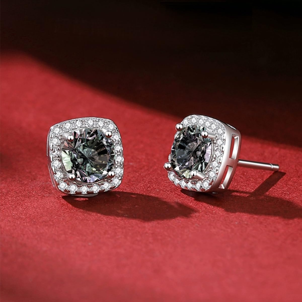 Square Moissanite Stud Earrings 1-2 Carat/Pair 925 Sterling Silver D Color VVS1 Clarity Moissanite Diamond Stud Earrings Friction Retractable Halo Earrings for Women Men - Image 4