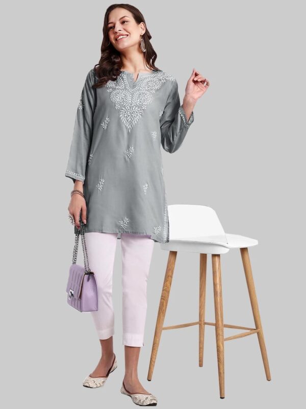 Ada Hand Embroidered Chikankari Indian Cotton Top Tunic Blouse for Women A911344 - Image 5