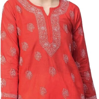 Ada Indian Hand Embroidered Latest Chikankari Women's Cotton Top Tunic Shirt Kurti A210717