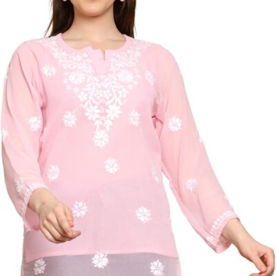 Ada Indian Hand Embroidered Chikankari Women's Georgette Kurti Top Tunic Shirt with inner A911300