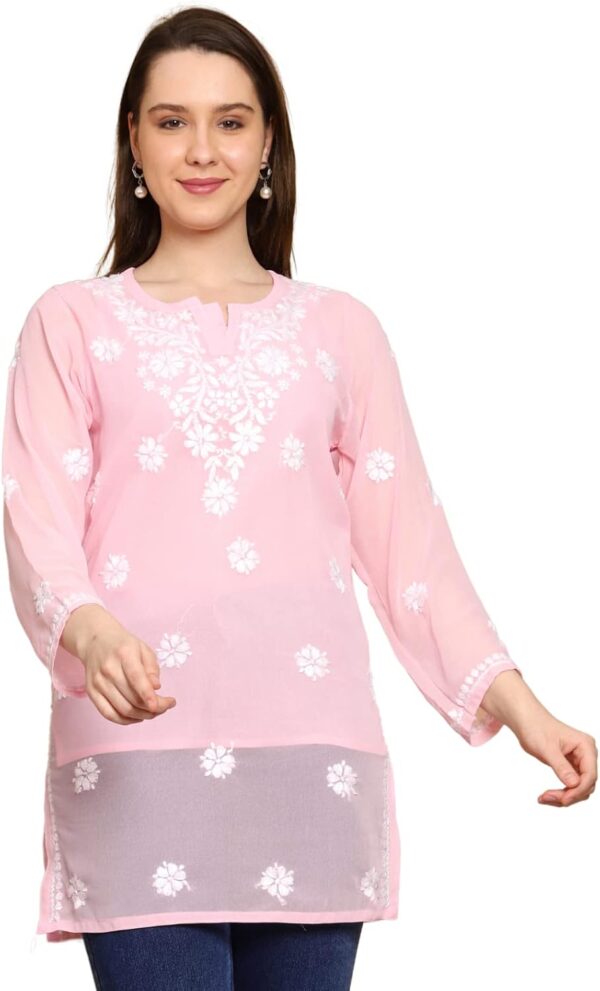 Ada Indian Hand Embroidered Chikankari Women's Georgette Kurti Top Tunic Shirt with inner A911300