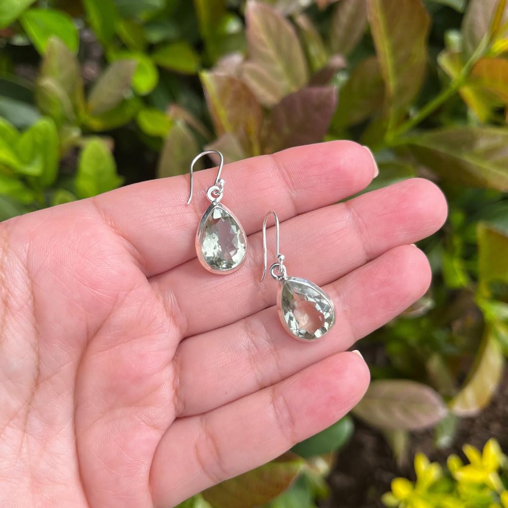 Green Amethyst Earrings Sterling Silver – Natural Green Stone Earrings - Drop Dangle 925 Silver Earrings for Women – Birthstone Teardrop Earrings - Gift Box Packaging Included - Image 2