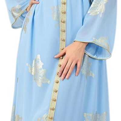 IDOPIP Embroidery Abayas for Women Muslim Moroccan Floral Maxi Kaftan Dress Arabic Islamic Dubai Robe Ramadan Prayer Clothes