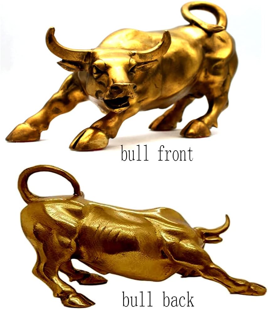 Brass Bull Statue -Art Decor Bull, Cow Figure Statues Ox Sculptures for Home Living Room Office Decoration, Symbol of Career and Wealth Medium(7.3 X 4.3 X 4.7) - Image 4