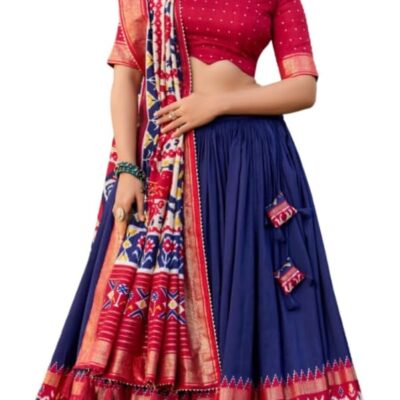 Women's new indian ready to wear Tussar Silk Patola Print work lehenga choli for women