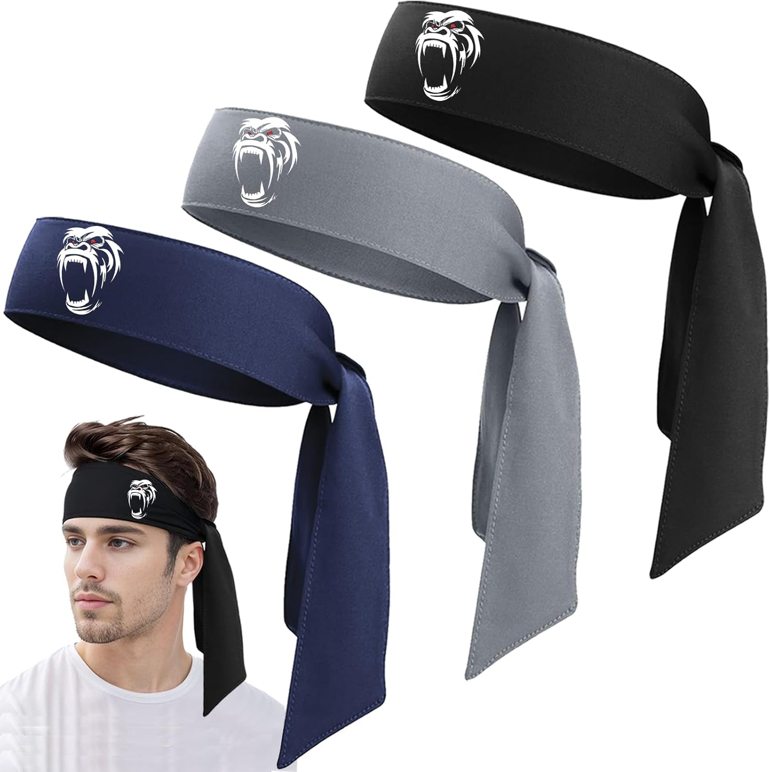 Head Tie Headband for Men Women,Sports Sweat Band Adjustable Ninja Headband Karate Sweatbands Hair Wrap Bands Tie Headbands for Running Tennis Basketball Soccer Athletic