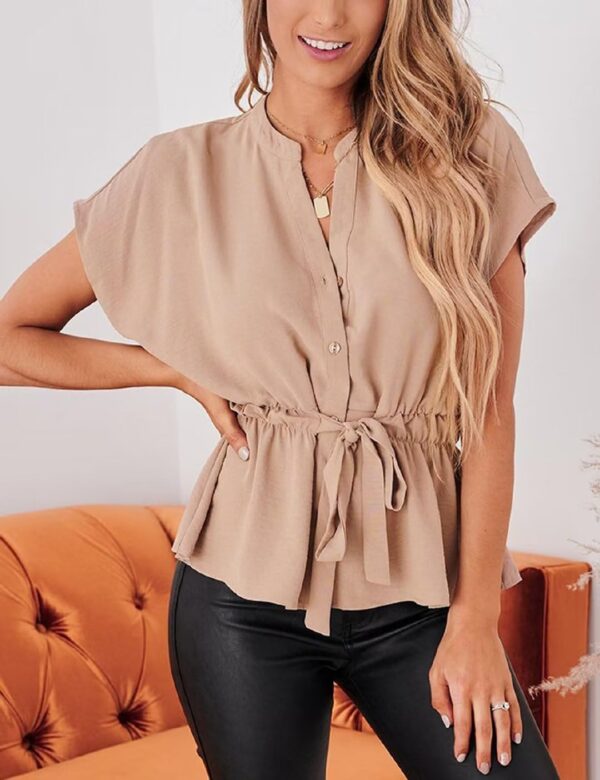 Womens Button Down Blouses Casual Peplum Summer Tops Dressy Chiffon Work Blouse - Image 3