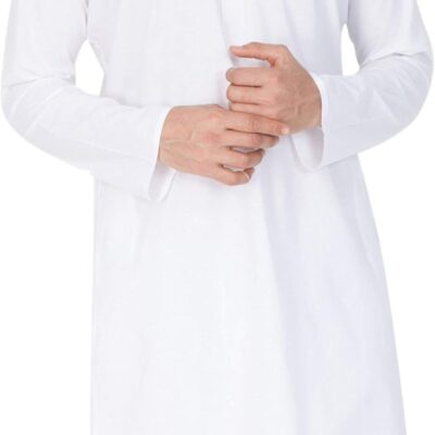 Men's White Cotton Blend Kurta | Casual Indian Tunic, Yoga Henley Kurta, Split Kaftan | Festive & Everyday Wear