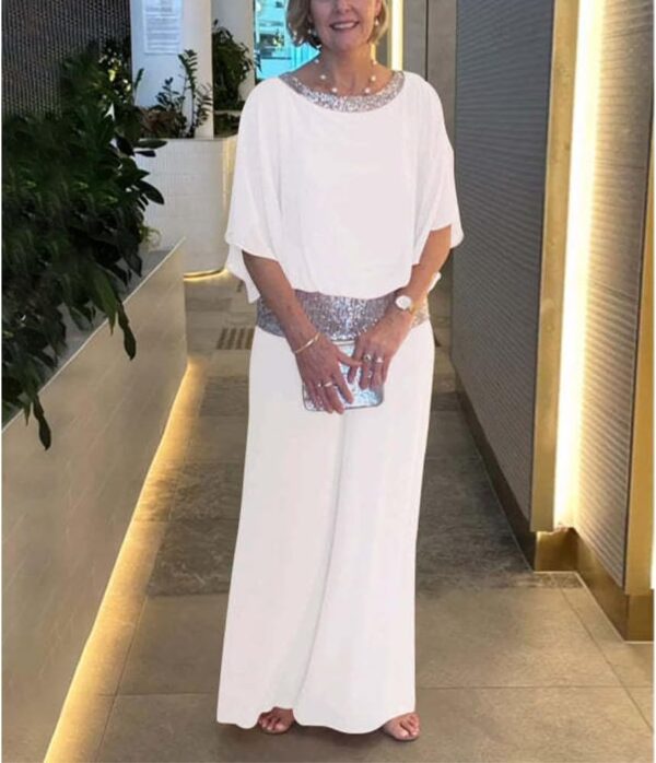 ZOCANIA Wedding Guest Pants Outfit for Women Chiffon Two Piece Set Semi Formal Pants Suits Cocktail Pantsuits Wedding Elegant - Image 2