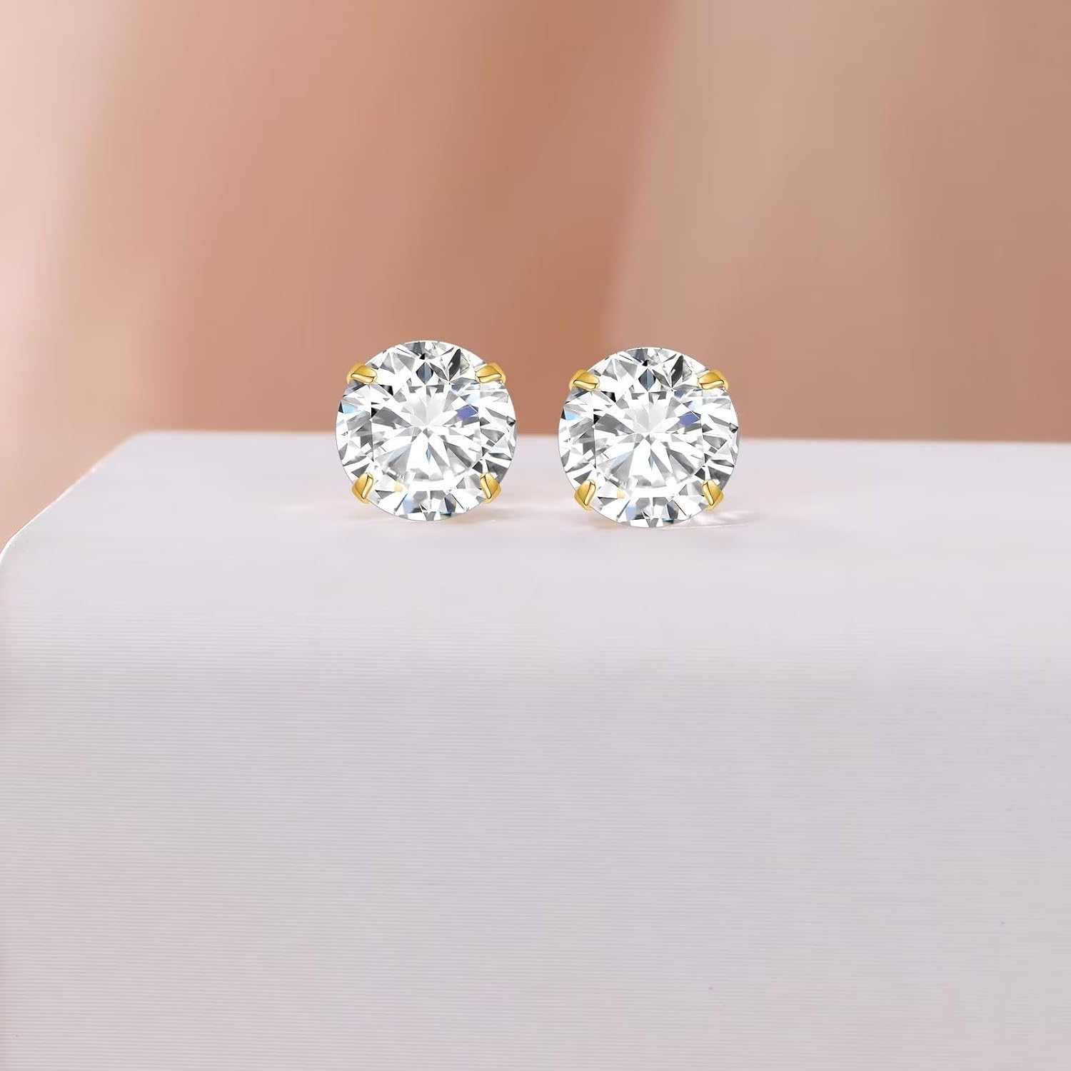 Moissanite Earrings in Solid 14K Gold, 0.3ct-4ct D Color VVS1 Clarity Round Cut Lab Created Diamond Stud Earrings for Women/Men, 14kt Yellow Gold Moissanite Stud Earrings Jewelry Gifts Size 4mm-8mm - Image 3