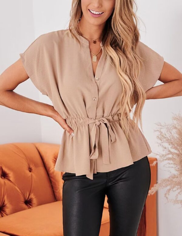 Womens Button Down Blouses Casual Peplum Summer Tops Dressy Chiffon Work Blouse - Image 4