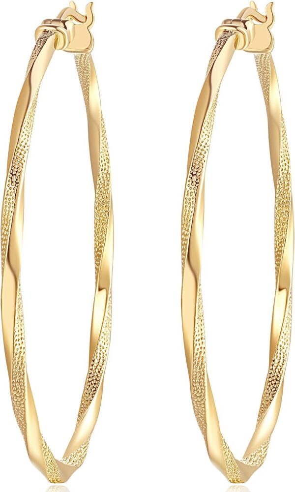 14K Gold Hoop Earring for Women Gold Earrings Hoops Twisted 14 Karat Gold Earrings Gold Jewelry Lightweight 30mm,40mm