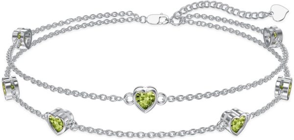 Dorunmo Birthstone Anklet Bracelets for Women 925 Sterling Silver Heart Birthstone Anklet Bracelet Birthday Anniversary Jewelry Best Mother's Day for Women Wife Her