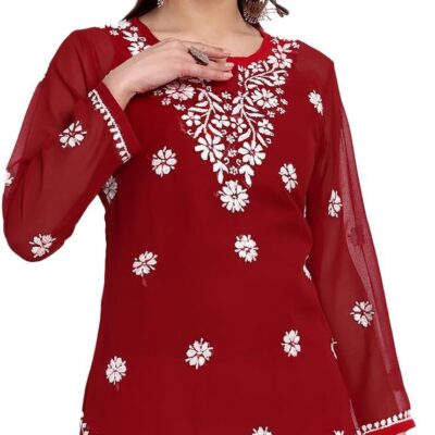 Ada Indian Hand Embroidered Chikankari Women's Georgette Kurti Top Tunic Shirt with inner A911300