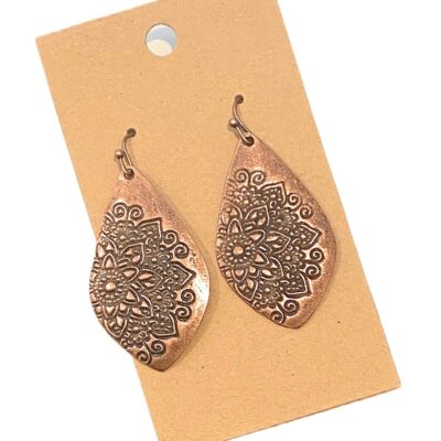 Celestial Floral Copper Teardrop Dangle Earrings