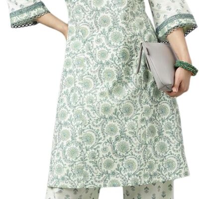 Women's Mint Green Pure Cotton A-line Kurta with Pant