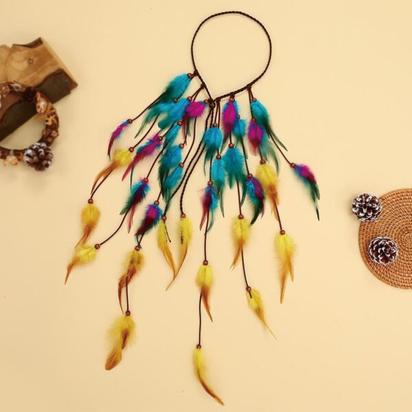 Boho Feather Headband Gypsy Headpiece Bohemian Hippie Headbands Indian Hair Band Long Feather Hair Accessories for Women (Pattern 3) - Image 2