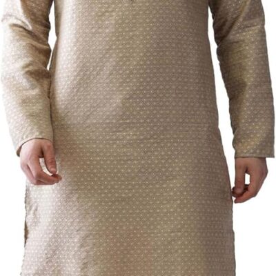 KISAH Men's Jacquard Cotton/Silk Blend Kurta- Regular Fit with Mandarin Collar|Traditional Indian Festive Wear