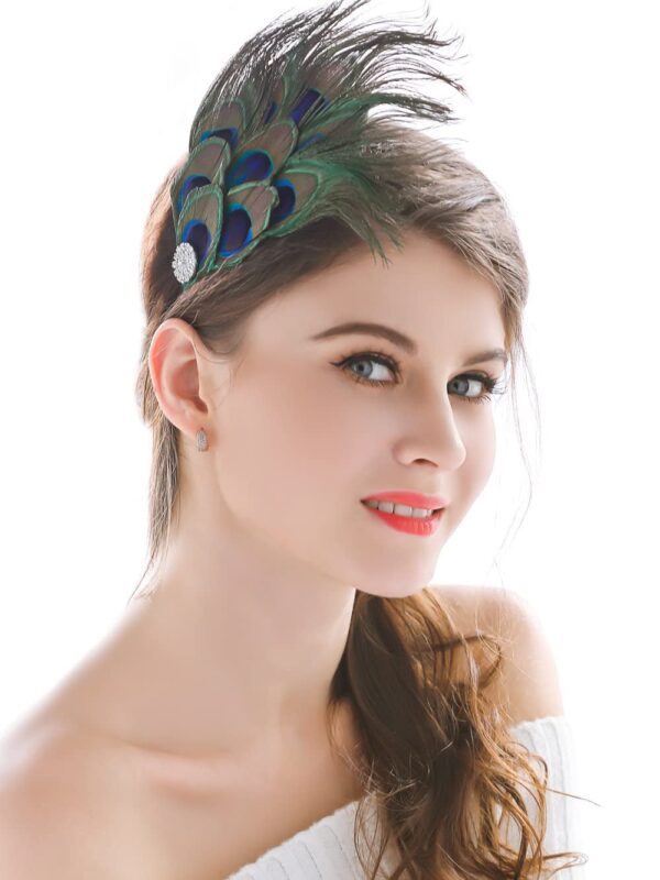 Aukmla Peacock Feather Headband Green 1920s Flapper Headpiece Rhinestones Costume Headdress Hair Accessories for Women and Girls - Image 7