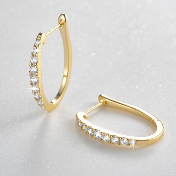 14K Gold Hoop Earrings for Women 14K Gold Earrings Unique U-shaped with Cubic Zirconia Gold Huggie Hoops Earrings Hypoallergenic Lightweight Gold Earrings for Women 25mm (25.1MM) - Image 5