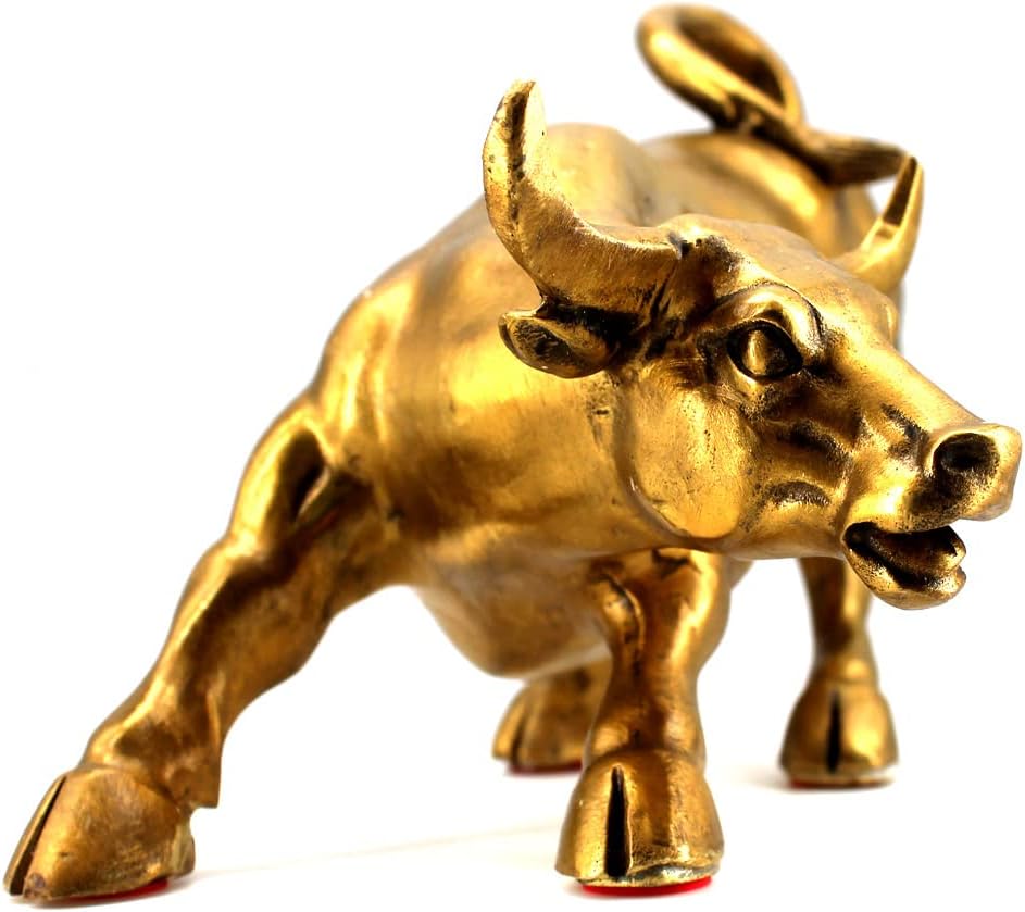 Brass Bull Statue -Art Decor Bull, Cow Figure Statues Ox Sculptures for Home Living Room Office Decoration, Symbol of Career and Wealth Medium(7.3 X 4.3 X 4.7)