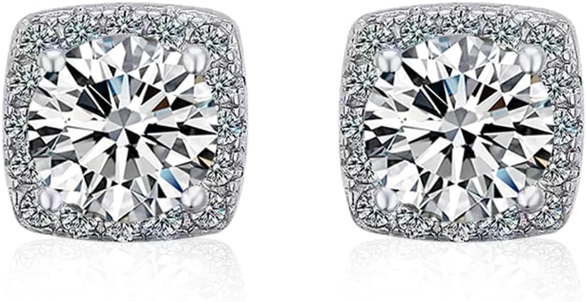 Square Moissanite Stud Earrings 1-2 Carat/Pair 925 Sterling Silver D Color VVS1 Clarity Moissanite Diamond Stud Earrings Friction Retractable Halo Earrings for Women Men - Image 2