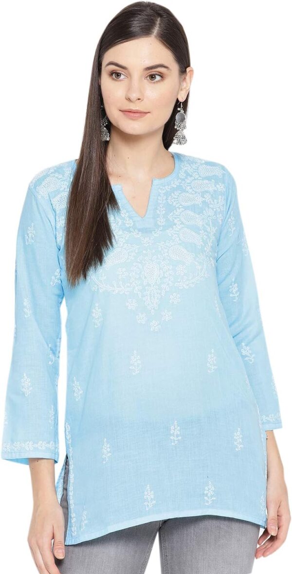 Ada Hand Embroidered Indian Traditional Chikankari Cotton Tunic Top Kurti Shirt for Women A911116