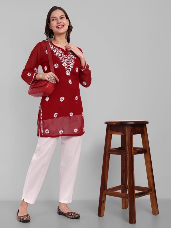 Ada Indian Hand Embroidered Chikankari Women's Georgette Kurti Top Tunic Shirt with inner A911300 - Image 5