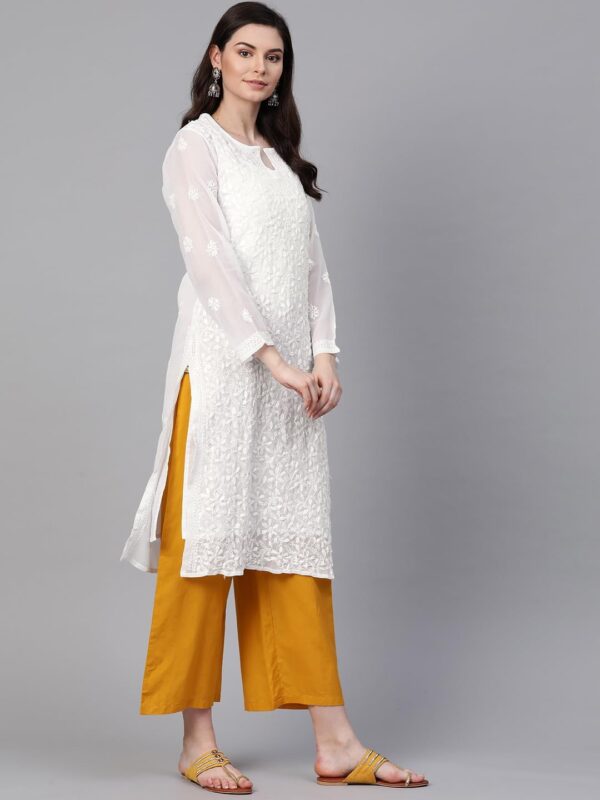 Ada Hand Embroidered Indian Chikankari Georgette Kurti Kurta with Slip for Women A90397 - Image 4