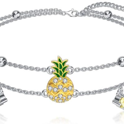 Midari Pineapple Moonstone/Pineapple Birthstone/Celtic/Evil Eye Ankle Bracelets for Women 925 Sterling Sliver Adjustable Anklets Bracelets Jewelry Gifts for Women Friends Sister