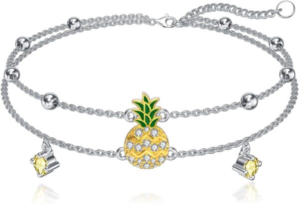 Midari Pineapple Moonstone/Pineapple Birthstone/Celtic/Evil Eye Ankle Bracelets for Women 925 Sterling Sliver Adjustable Anklets Bracelets Jewelry Gifts for Women Friends Sister