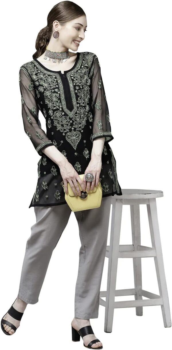Ada Hand Embroidered Indian Chikankari Georgette Top Tunic Kurti with inner for Women A911135 - Image 3