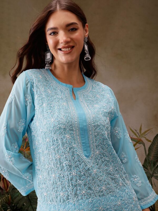 Ada Indian Hand Embroidered Chikankari Ethnic Wear Georgette Kurta Kurti Tunic for Women A95504 - Image 5