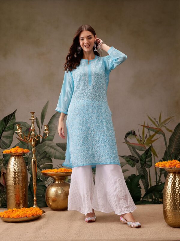 Ada Indian Hand Embroidered Chikankari Ethnic Wear Georgette Kurta Kurti Tunic for Women A95504 - Image 6