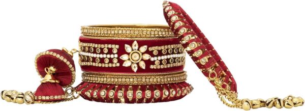 Aheli Wedding Party Designer Velvet Faux Stone Studded Bridal Bangle Set Chuda with Hangings Indian Traditional Ethnic Fashion Jewelry Gift for Women - Image 7