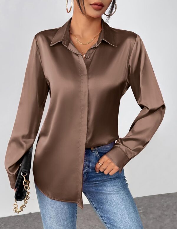Zeagoo Satin Blouses for Women Casual Long Sleeve Button Down Silk Shirts Dressy Business Work Tunic Top - Image 3