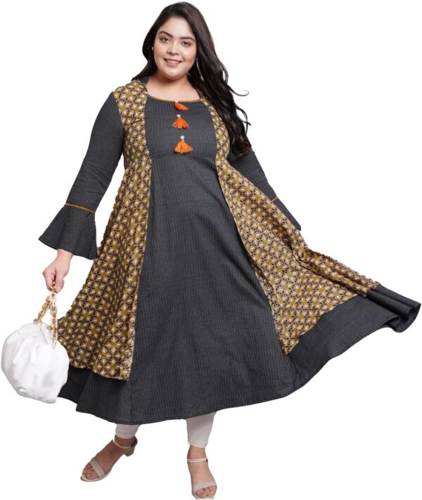 Yash Gallery Women's Rayon Jacket Style 3/4 Sleeve Round Neck Long Indian Anarkali Kurtis - Image 2