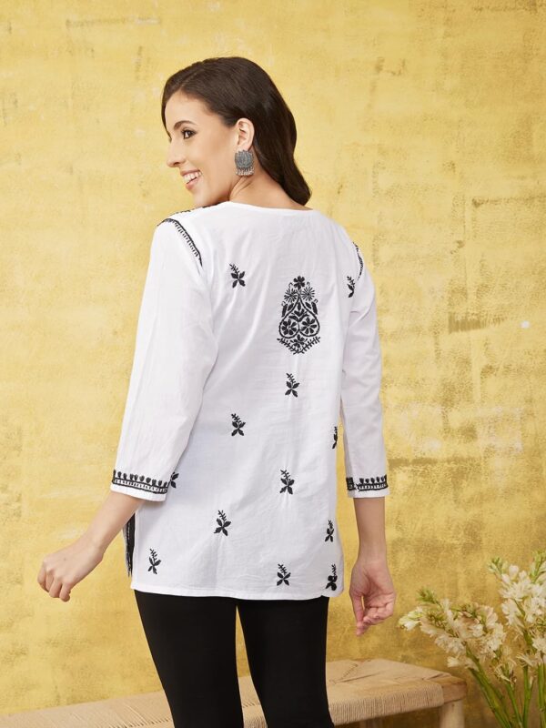 Ada Women's Hand Embroidered Indian Chikankari Cotton Top Tunic Blouse Shirt A411139 White - Image 2
