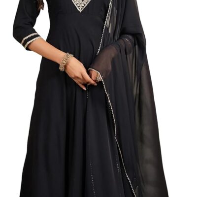 Janasya Indian Women's Anarkali Rayon Kurta Kurti Top Tunic Festive Wedding Party wear Kurta Set with Dupatta for Women