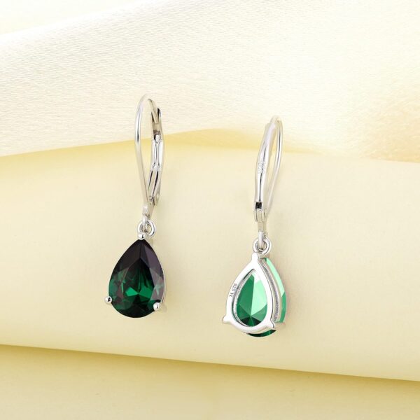 YL Teardrop Dangle Drop Necklace 925 Sterling Silver Solitaire Pendant 7x10mm Pear Cut Created Emerald Earrings for Women - Image 6
