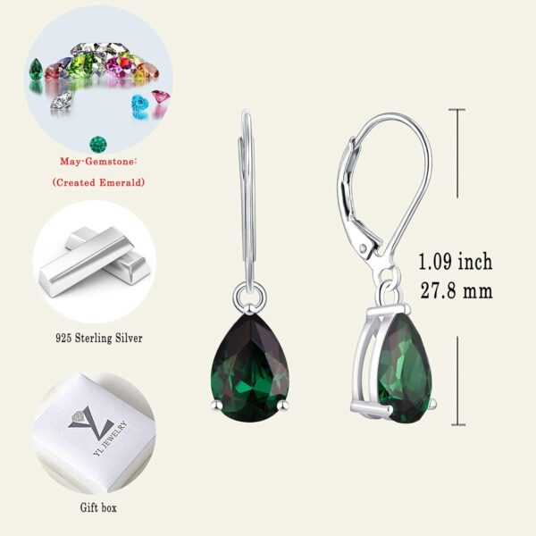 YL Teardrop Dangle Drop Necklace 925 Sterling Silver Solitaire Pendant 7x10mm Pear Cut Created Emerald Earrings for Women - Image 8