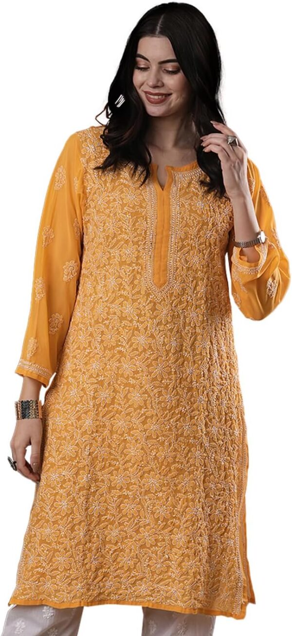 Ada Indian Hand Embroidered Chikankari Ethnic Wear Georgette Kurta Kurti Tunic for Women A95504