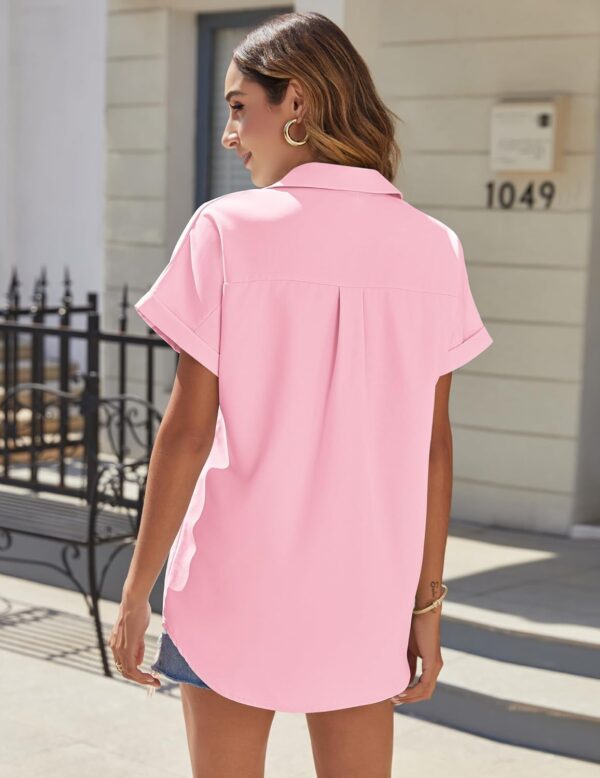 HOTOUCH Women Waterproof Button Down Shirt Solid Work Business Blouse Stain-Resistant Short Sleeve Tops - Image 6