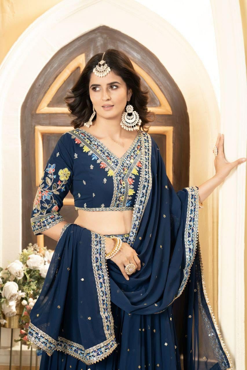 indian ready to wear Georgette With Heavy Embroidery Sequence and Heavy bridal lehenga choli for women - Image 6