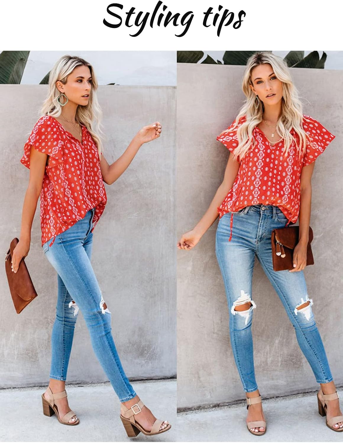 SimpleFun Women's Boho Tops Floral V Neck Short Sleeve Summer Blouse Shirts - Image 5