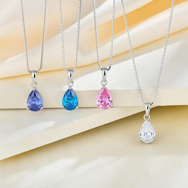 YL Teardrop Dangle Drop Necklace 925 Sterling Silver Solitaire Pendant 7x10mm Pear Cut Created Emerald Earrings for Women - Image 2