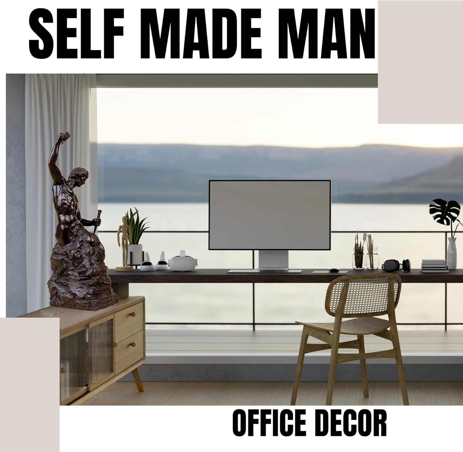 Bronze Self Made Man Sculpture to Upgrade Your Decor - Our Handcrafted 18.5'' Height Bronze Figure Statue is Perfect for Any Home or Office - Image 5